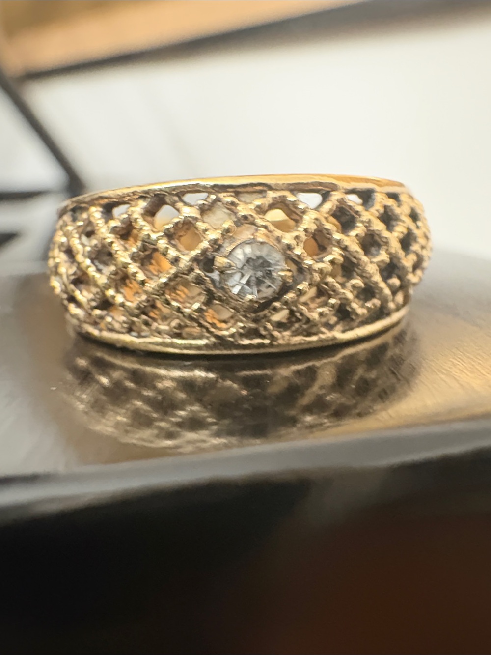 Gold Lattice Dome Ring with Center Stone - Women Jewelry